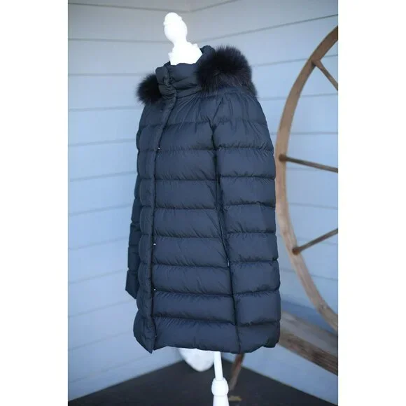 $1,190 Herno Down Padded Coat Fur Trimmed Hood SZ 40 Black MINT